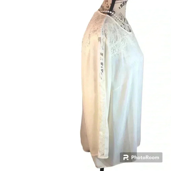 Talbots Petites XLP Ivory Sheer Chiffon Lace Blouse 3/4 Sleeves NWOT - Picture 3 of 7